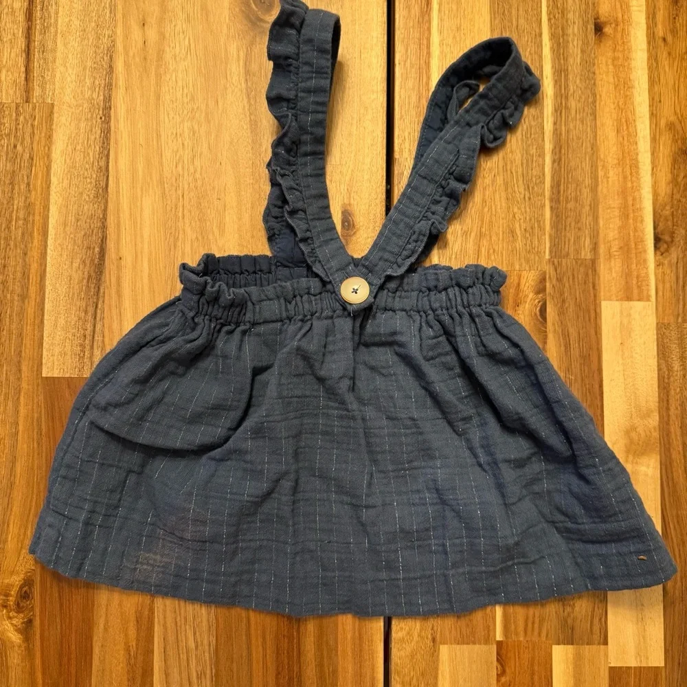 Zara Baby Girl Blue‎ Muslin Pinafore Skirt Ruffle Straps Stripe 18-24 Months